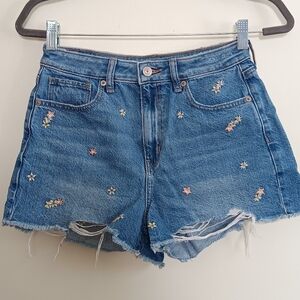 American Eagle Mom shorts, pink and yellow floral embroidery, size 2